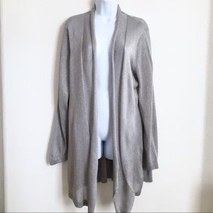 CHICO’S Metallic Silver Long Cardigan